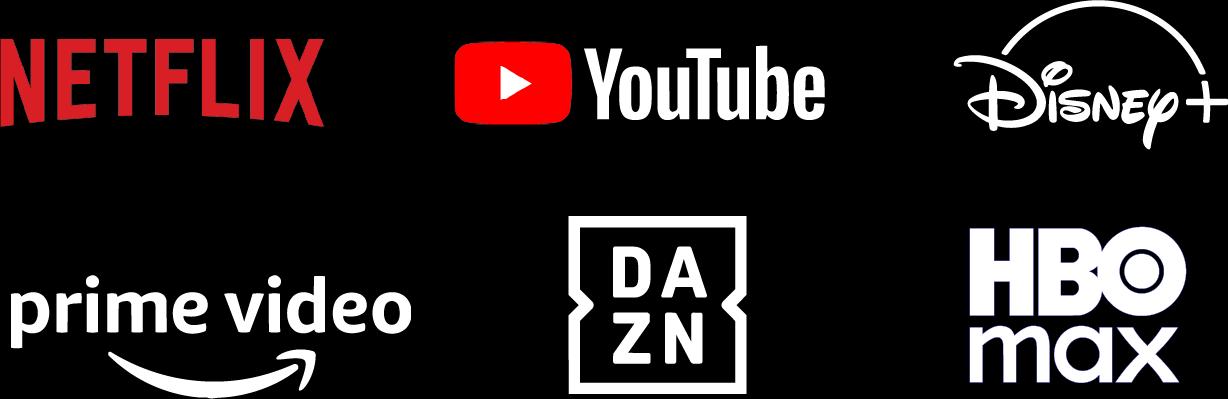 Netflix, YouTube, Disney+, Prime Video, DAZN, HBO Max
